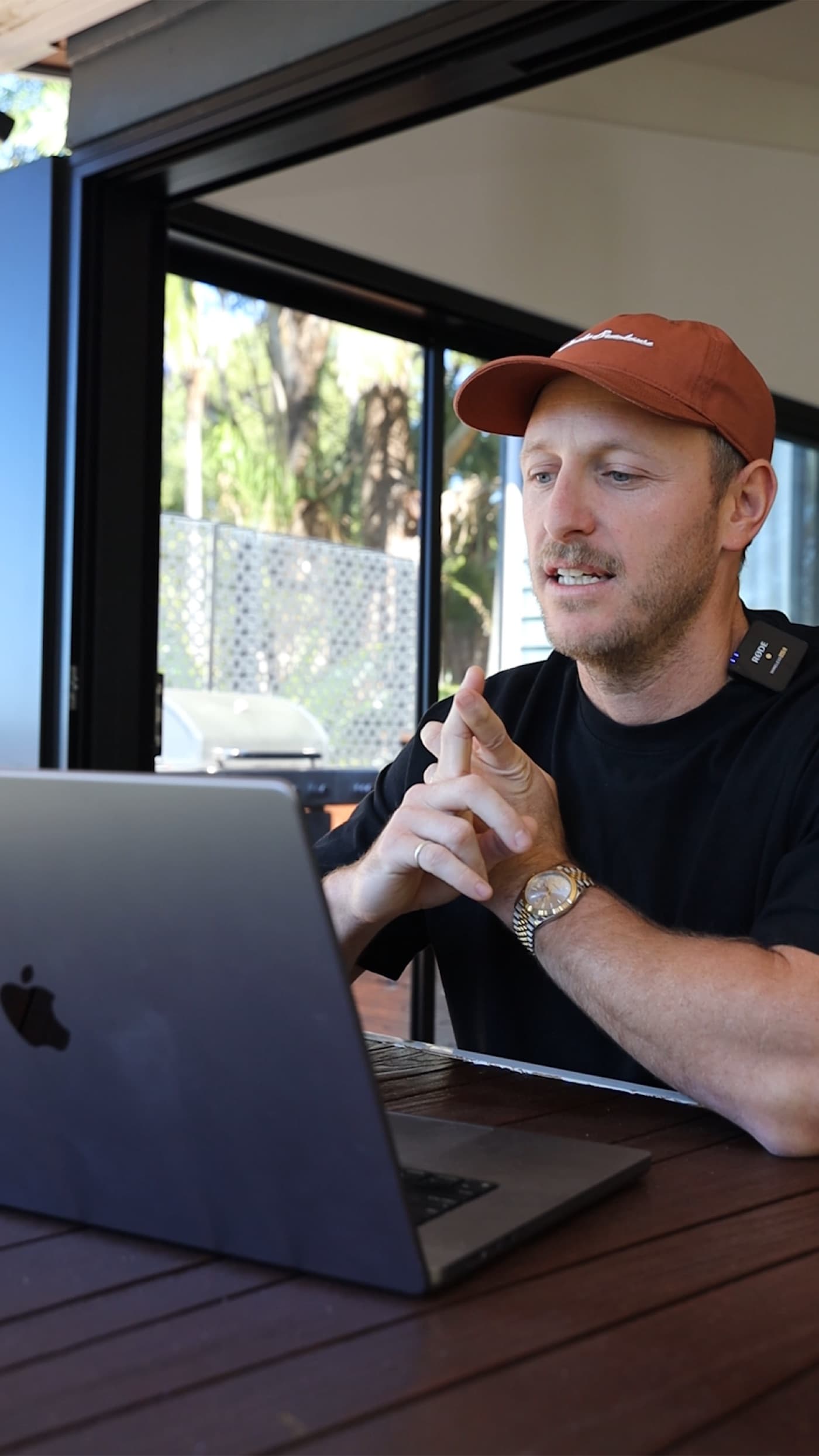 Brando working at his laptop
